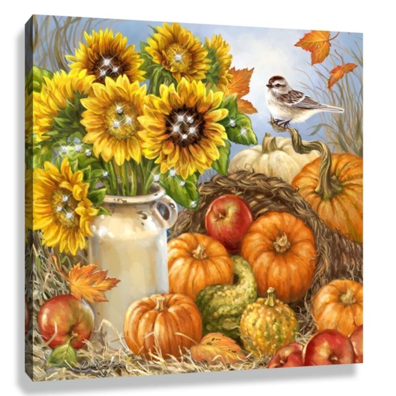 Glow Decor Yellow and Orange Bountiful Harvest Pizazz Print Framed Wall Decor 10" x 10"
